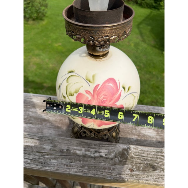 Vintage "Gone With the Wind” Hurricane Parlor Lamp Double Globe Pink Roses For Sale - Image 10 of 11