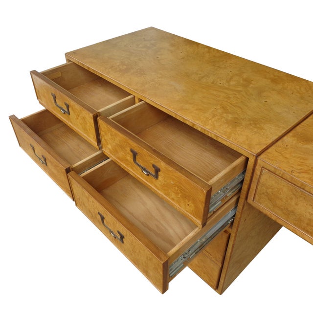 John Widdicomb Campaign Burl Kneehole Credenza Desk For Sale - Image 9 of 13