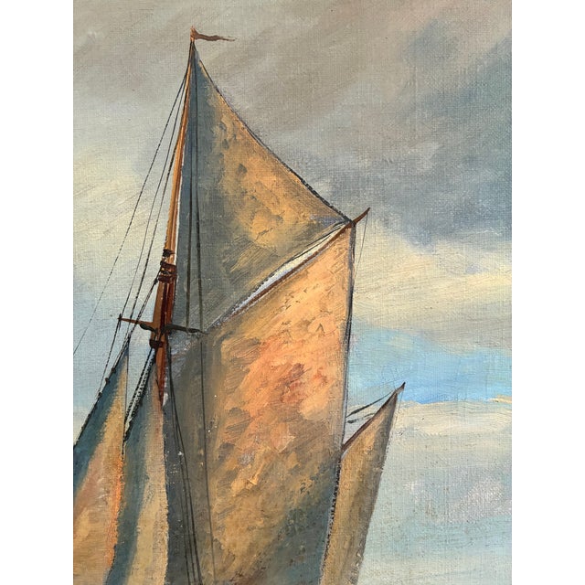 Vintage Signed Sailing Ship Seascape Oil Painting For Sale - Image 10 of 13