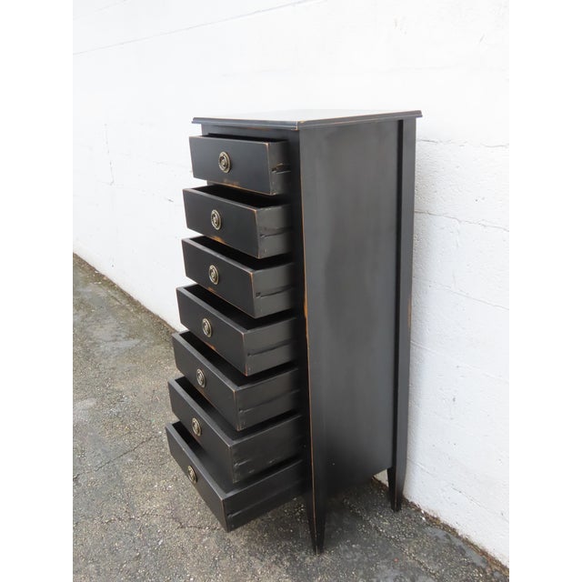 Traditional Distressed Painted Black Tall Narrow Lingerie Jewelry Chest 6334 For Sale - Image 3 of 13