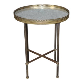 Brass and Mirrored French Directoire Round Drinks or Occassional Table 1920s Era For Sale