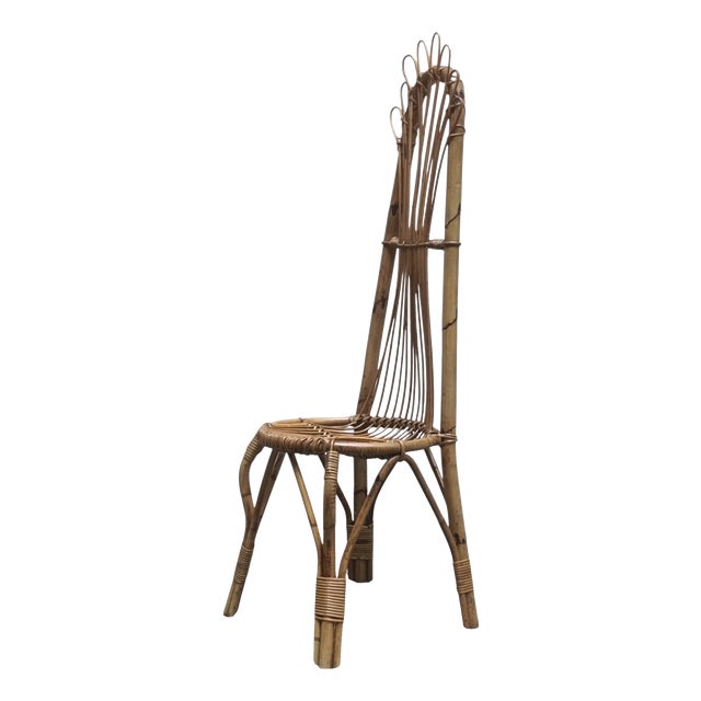 Bamboo and Rattan High Back Chair, 1960s For Sale