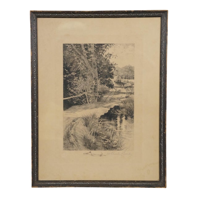 Antique Henry Pruett Share Signed Hay Wagon on a Country Lane Etching 20", Framed For Sale