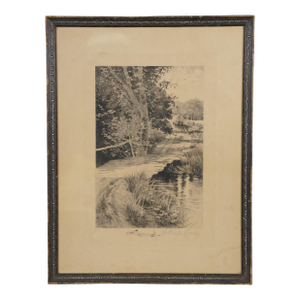 Antique Henry Pruett Share Signed Hay Wagon on a Country Lane Etching 20", Framed