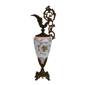 Pasargad DC Bronze Porcelain Painted With Gold Garlands Ewer Urn