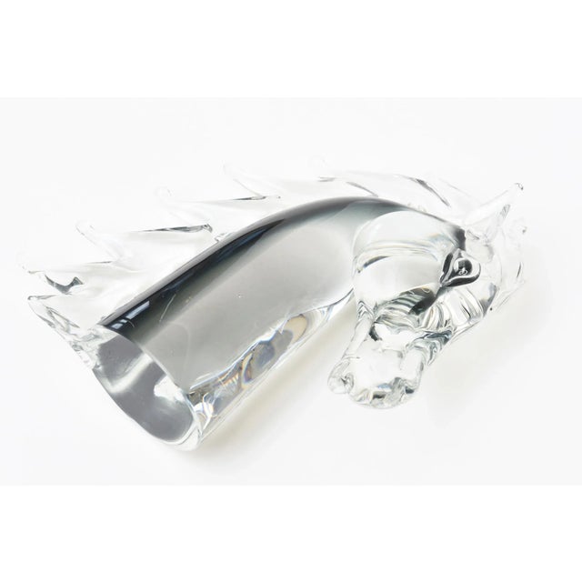 Mid-Century Modern Vintage Italian Murano 1980's Sommerso Glass Horse Head Sculpture Grays, Clear For Sale - Image 3 of 9