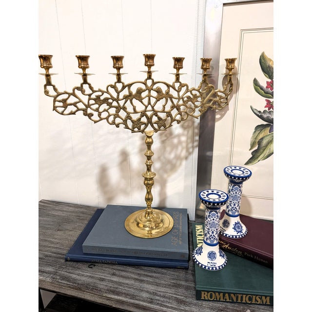 Traditional Antique Eastern European Brass Lion of Judah Menorah, Circa 1900 For Sale - Image 3 of 9