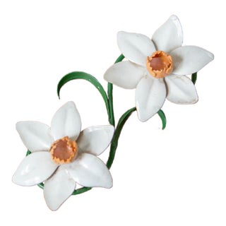 1960s Italian Tole Daffodil Taper Candle Holder For Sale