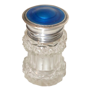 Antique Birmingham Blue Guilloche Enameling Sterling Silver Perfume Scent Bottle