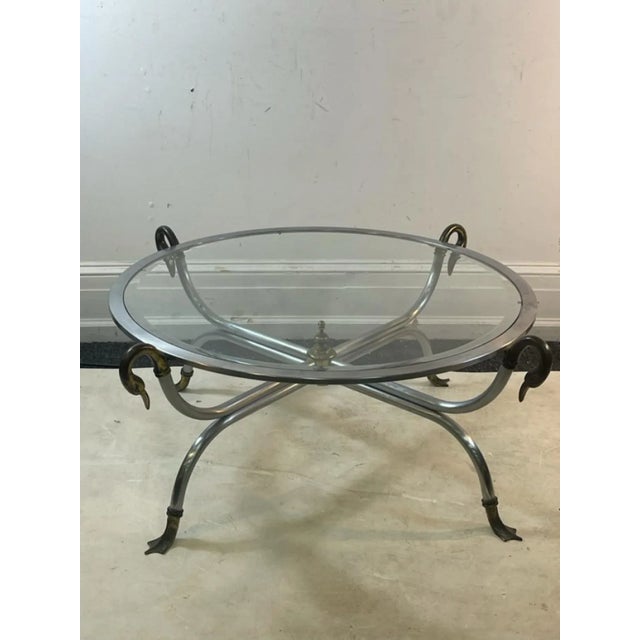Magnificent Modernist And Neo Classical Brass Swans Head Round Steel Coffee Table Designed By Maison Jansen In The 1960's...