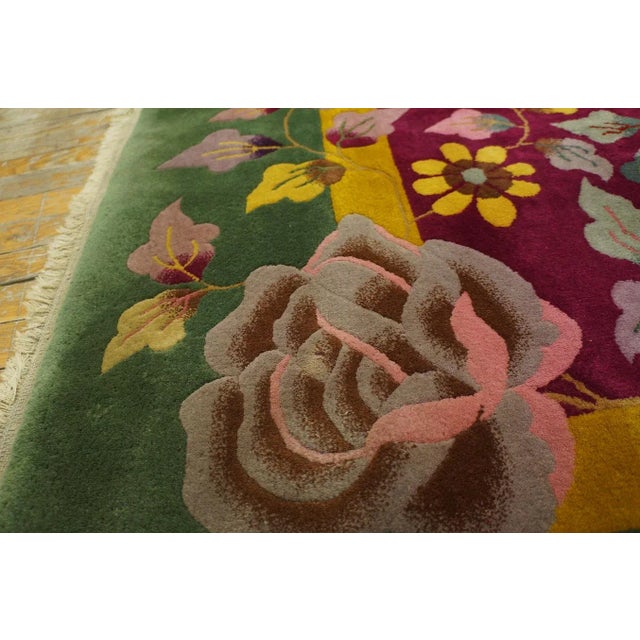 1920s Red Burgundy Floral Antique Chinese Art Deco Carpet 9' X 11'7" Knotted Wool Rug For Sale - Image 10 of 12