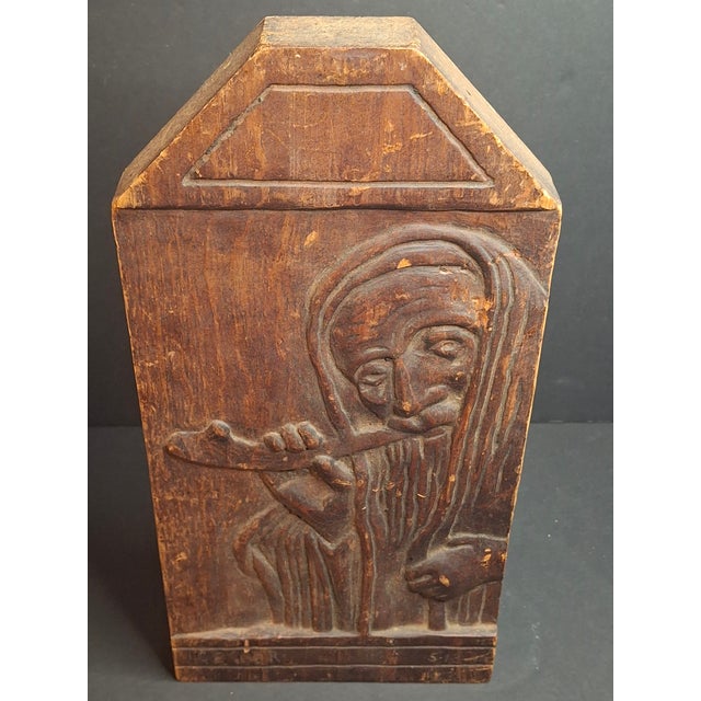 Vintage Hand Carved Wood Judaica Relief Plaque Rabbi Shofar Signed Gerber 1955 For Sale - Image 4 of 11