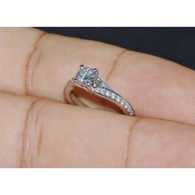 Silver GIA Certified Natural 0.69CTS VVS E Diamond Solid 950 Platinum Designer Ring, size 4 For Sale - Image 8 of 11