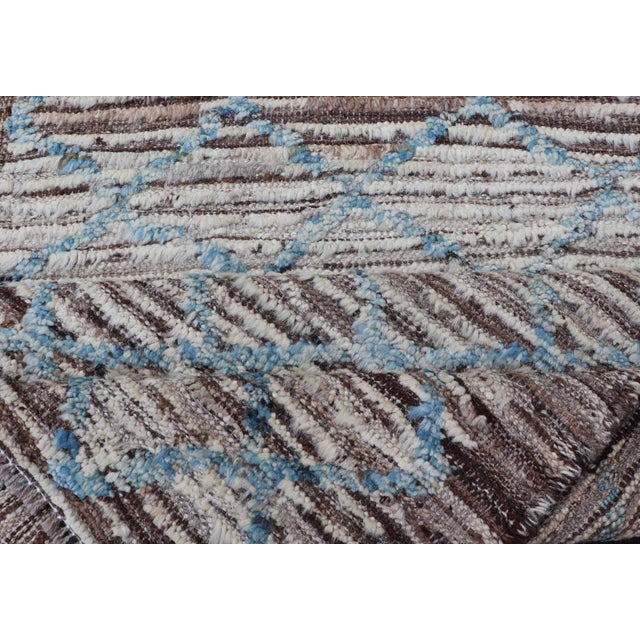 Textile Modern Runner in All-Over Design in Cream, Sky Blue Color on a Brown Background For Sale - Image 7 of 13