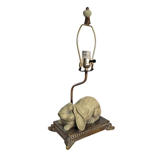 Vintage Figural Bunny Rabbit Table Lamp With Crackle Glaze For Sale - Image 11 of 11