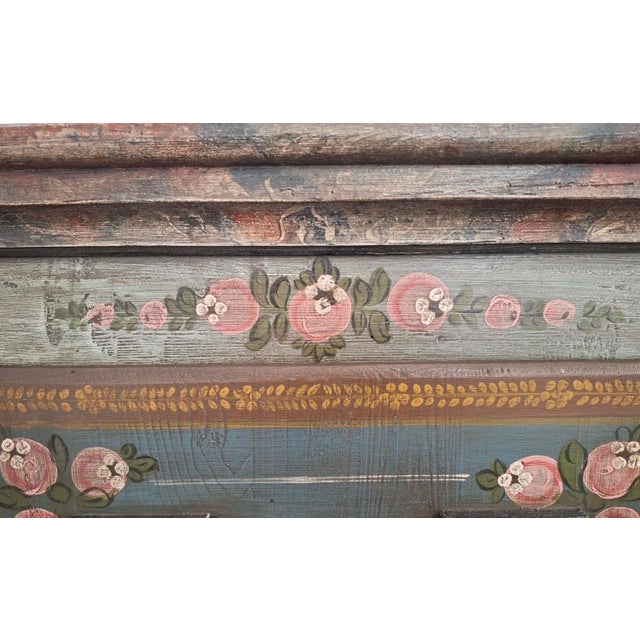 Small Antique Blue Hand-Painted Alpine Wardrobe, 1810s For Sale - Image 13 of 14