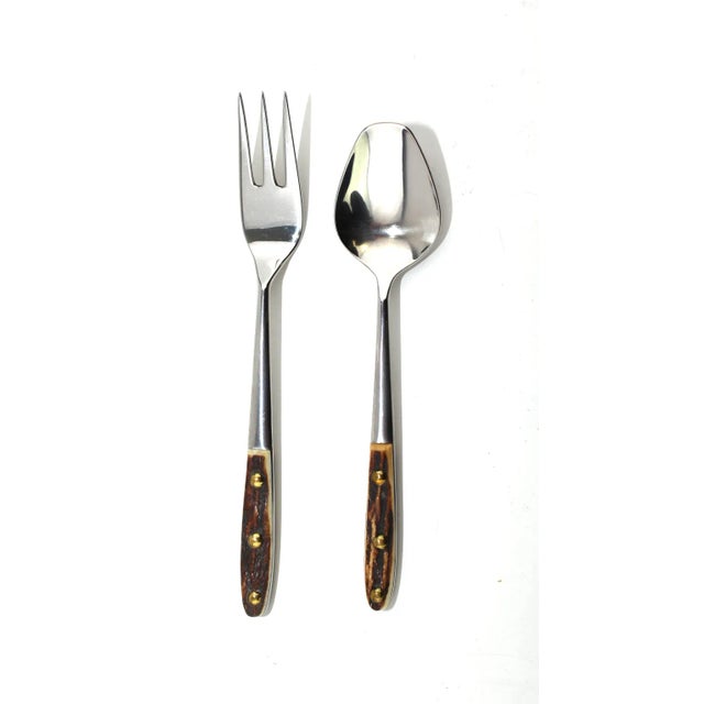 Rare set of 6 coffee spoons and 6 cake forks and a cake ladle by designer Helmut Alder for Anvil, 1963, stainless steel,...