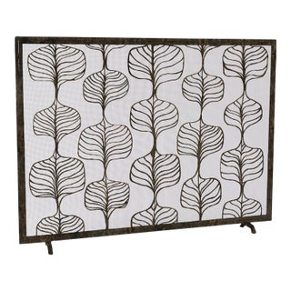 Warm Black Fig Leaf Fireplace Screen Iron For Sale