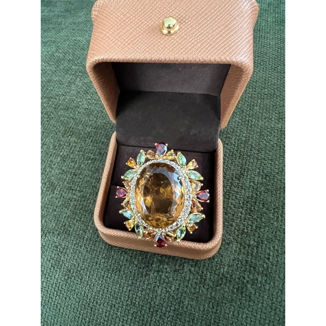 Baroque Bochic "Orient" Vintage Citrine, Peridot & Diamond Ring Set In 18K Gold & Silver For Sale - Image 3 of 18