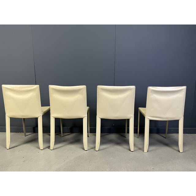 Beige Leather Dining Chairs by Cattelan, Italy, 1980s, Set of 4 For Sale - Image 6 of 13