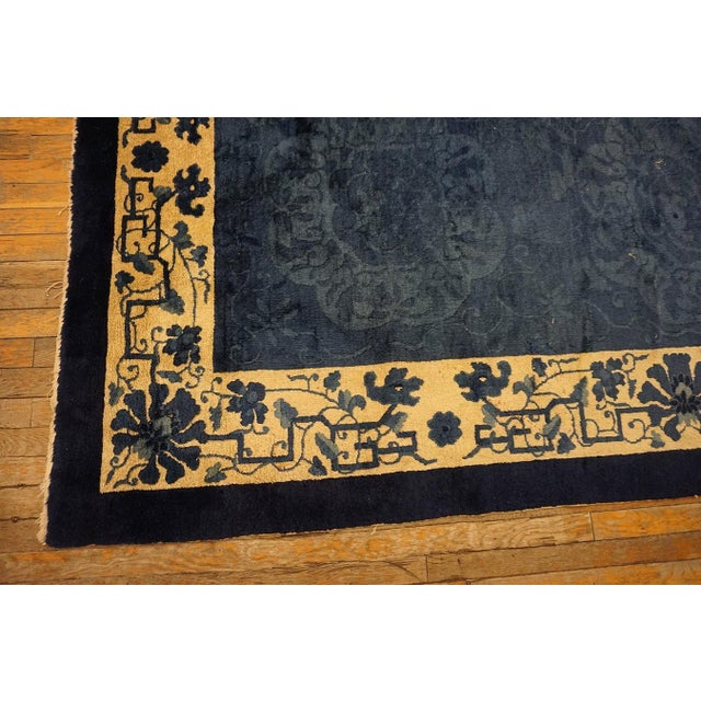 Spectacular Royal Blue Open Field in Allover-Floral Antique Chinese Peking Rug For Sale - Image 10 of 12