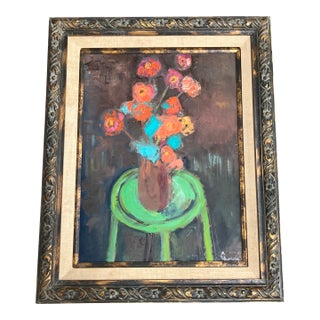Contemporary Original Alexandra Brown Abstract Floral Still Life Vintage Frame For Sale