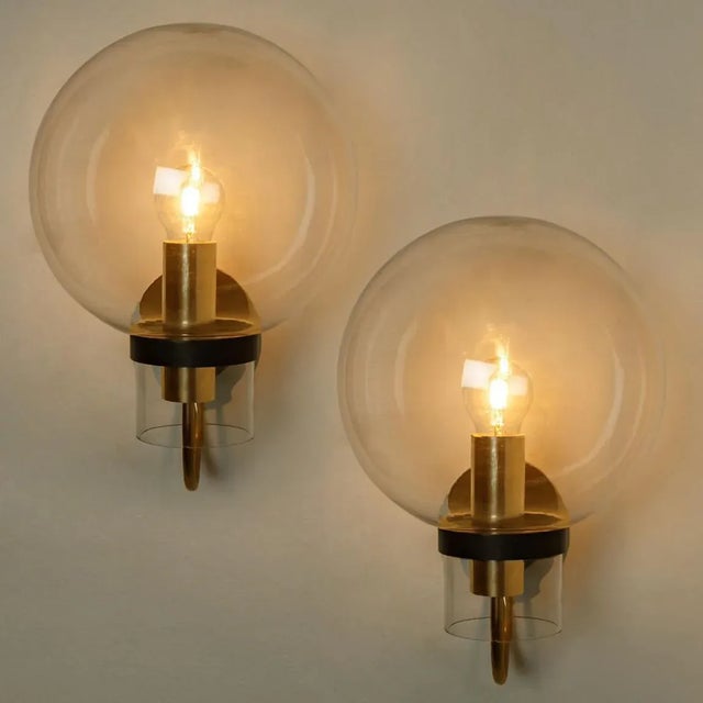 Clear Glass & Brass Wall Lamp attributed to Glashütte Limburg, 1975s For Sale - Image 8 of 11