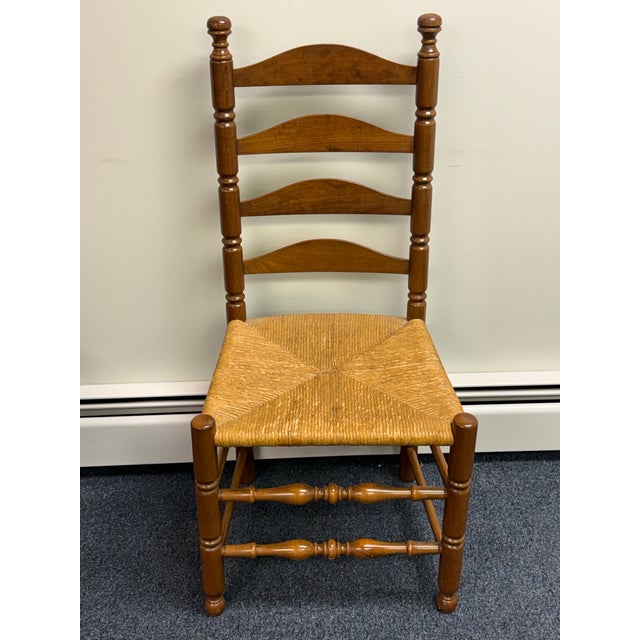 Set of 8 Solid Cherry Ladderback Rush Seat Dining Chairs - Attributed to Pennsylvania House For Sale - Image 4 of 12