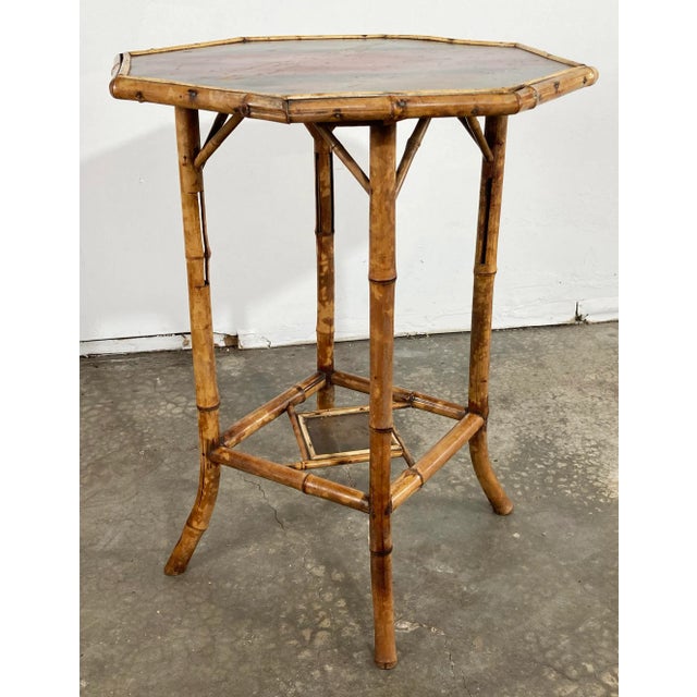 Antique Hand Painted Chinoiserie Style Scorched Bamboo Table For Sale In Kansas City - Image 6 of 13