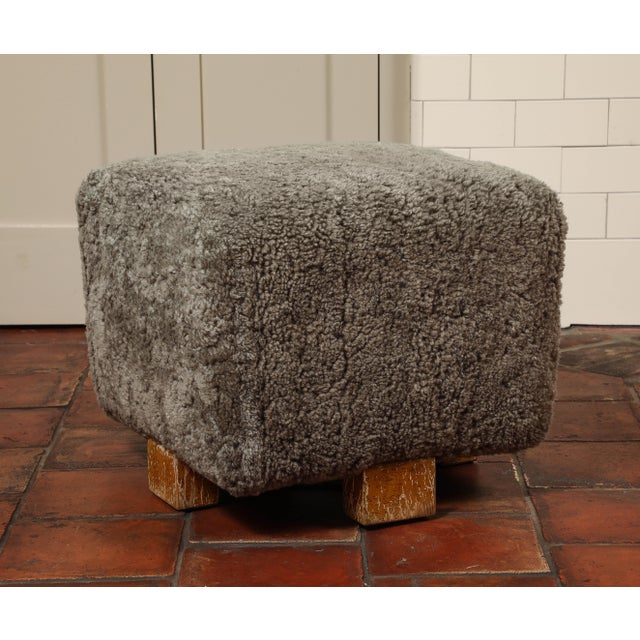 Vintage Grey Shearling Footstool For Sale In New York - Image 6 of 8