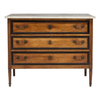 French Louis XVI Style Marble-Top Parcel-Ebonized Commode For Sale
