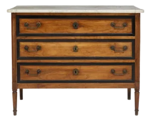 French Louis XVI Style Marble-Top Parcel-Ebonized Commode