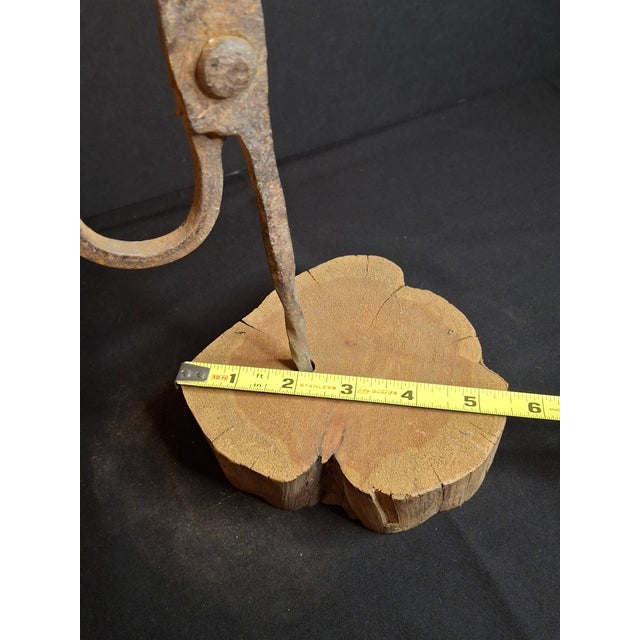 Antique Wrought Iron Rushlight Holder Candle Socket Wood Base Richard Morgan For Sale - Image 15 of 17