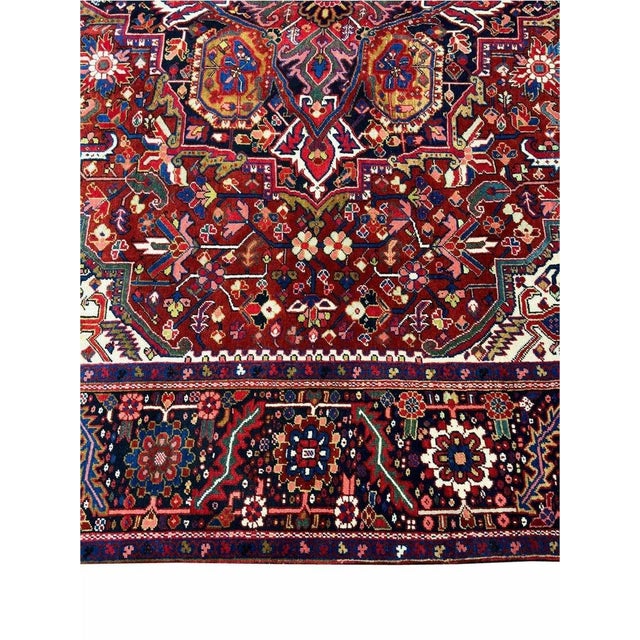 Red 1940s Old Persian Heriz Area Rug 9’10” X 13’0″ For Sale - Image 8 of 12