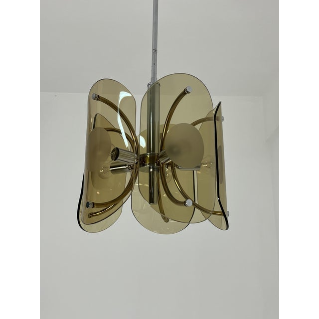 Amber Murano Glass 5-Light Chandelier, 1970s For Sale - Image 3 of 10