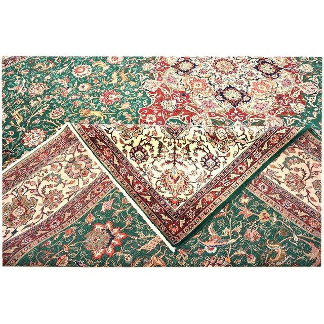 Green Antique Persian Tabriz Wool 9x12 Green & Ivory Handmade Area Rug #1143223 For Sale - Image 8 of 9