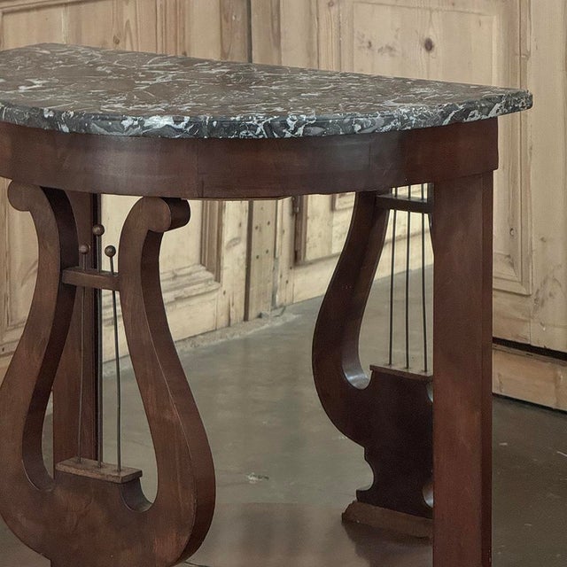 Wood Empire Demilune Lyre Console in Mahogany With St. Anne Marble Top For Sale - Image 7 of 18
