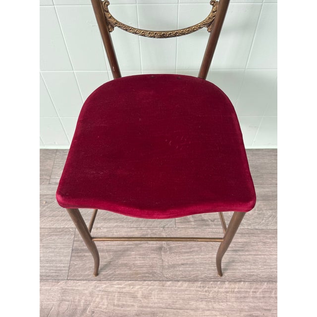 Metal Vintage Chiavari Chair in Brass and Velvet, 1960s For Sale - Image 7 of 17