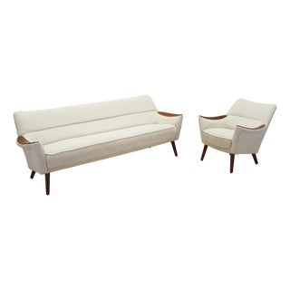 Set of Vintage Danish Beige Living Room Set, 1970s For Sale