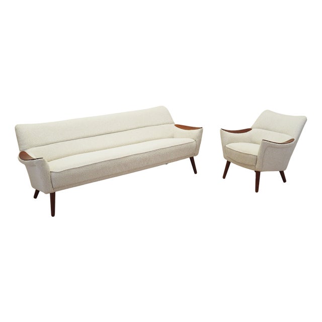 Set of Vintage Danish Beige Living Room Set, 1970s For Sale