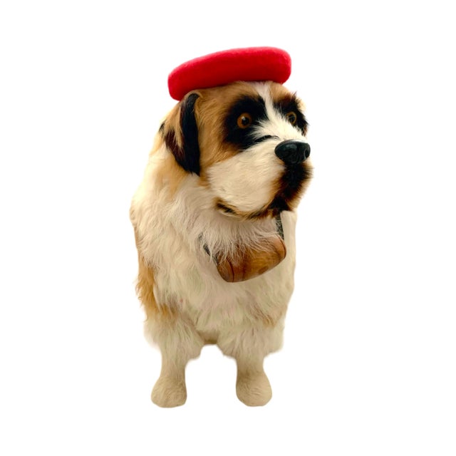 Custom-made St. Bernard sculpture in stuffed fur with lifelike presence. A true collector's piece for studies and cabins....