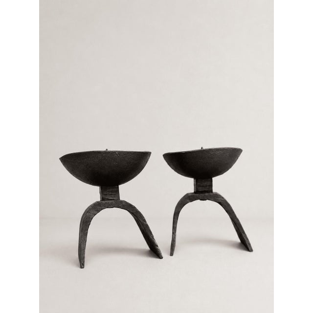 An exceptional pair of vintage Brutalist pricket candlesticks showcasing remarkable sculptural presence and heavy artisan...