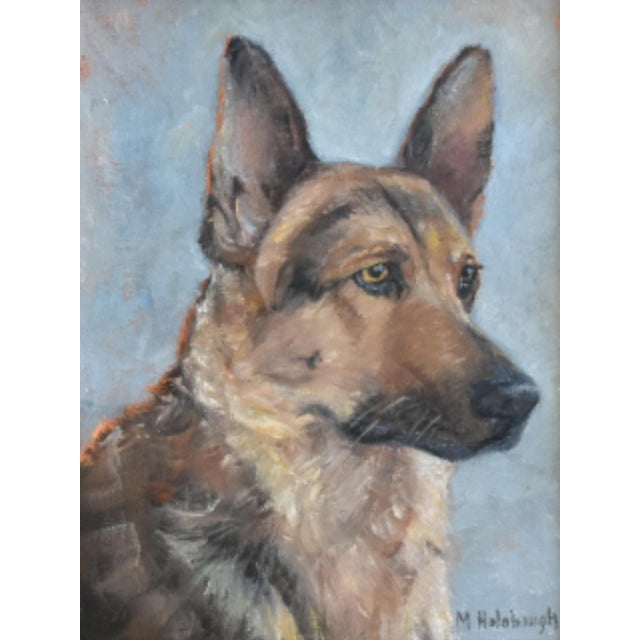 German Shepard Dog Portrait Oil Painting Including the Antiqued Gold Wood Frame For Sale - Image 4 of 7