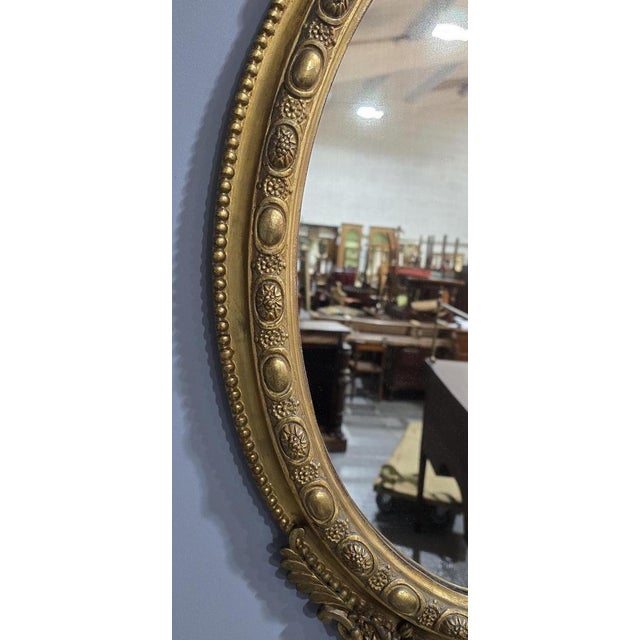 Glass Vintage English Gilt Oval Mirror For Sale - Image 7 of 8