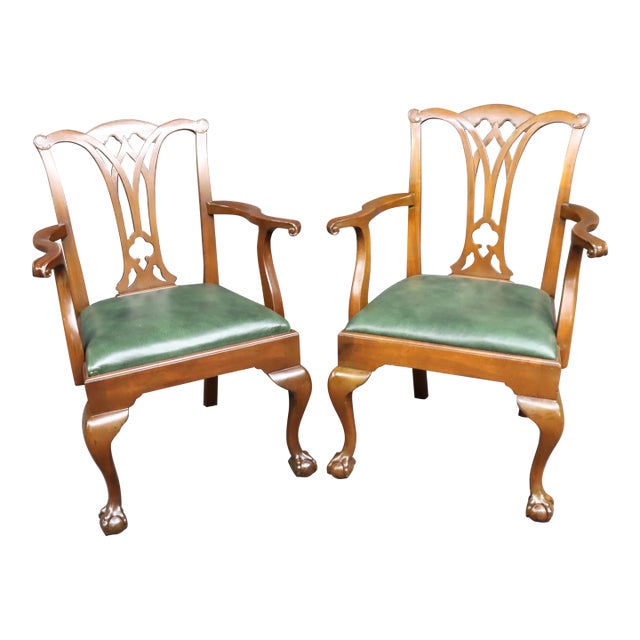 Kittinger Chippendale Style Claw & Ball Mahogany Armchairs For Sale