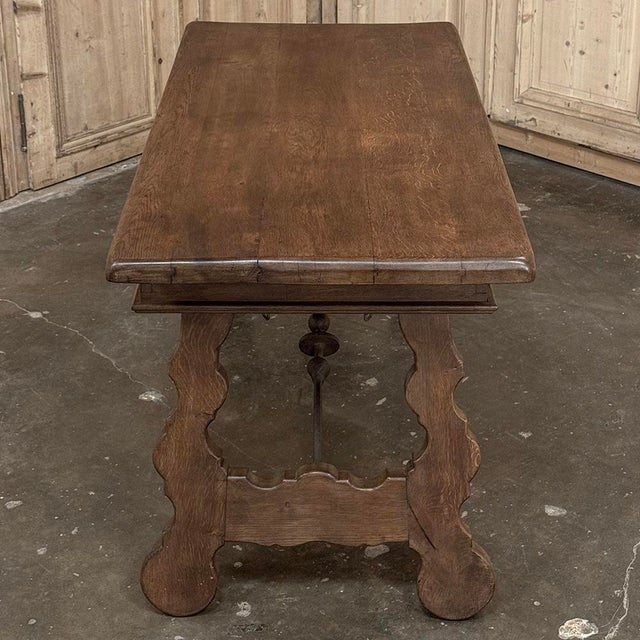 Vintage Spanish Style Two-Drawer Writing Table With Hand-Forged Iron Supports For Sale - Image 14 of 18