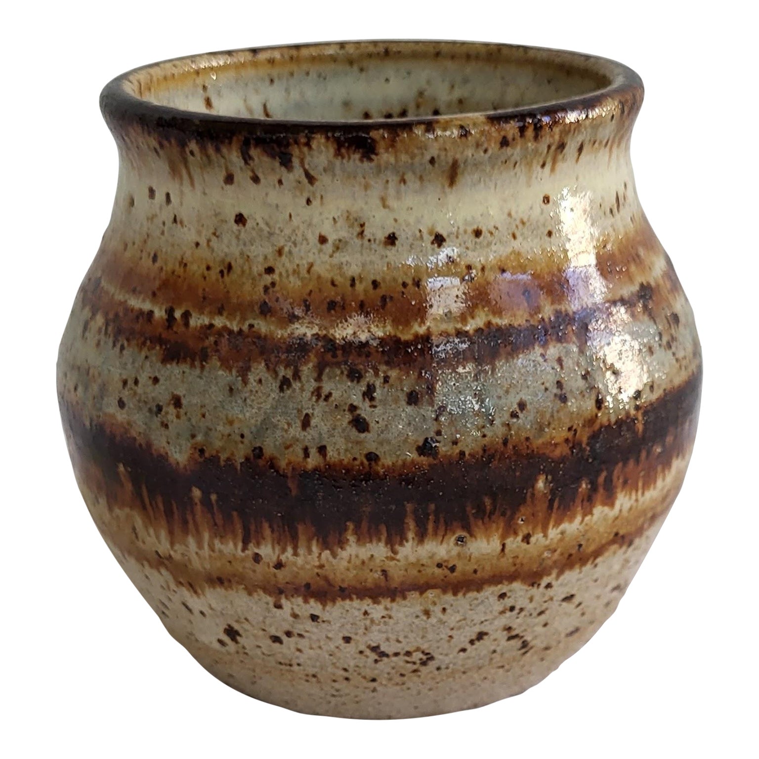 1970s Hand Thrown Ceramic Vase or Vessel With Brown Speckled Stripes ...