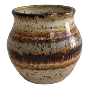 1970s Hand Thrown Ceramic Vase or Vessel With Brown Speckled Stripes
