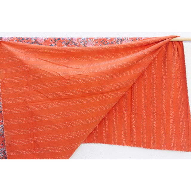 Saffron Bloom Indian Block Print Coverlet For Sale In Los Angeles - Image 6 of 7