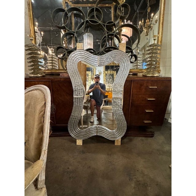 Beautiful modern silver Murano wave glass mirror. Creates a gorgeous textural look. So pretty!!